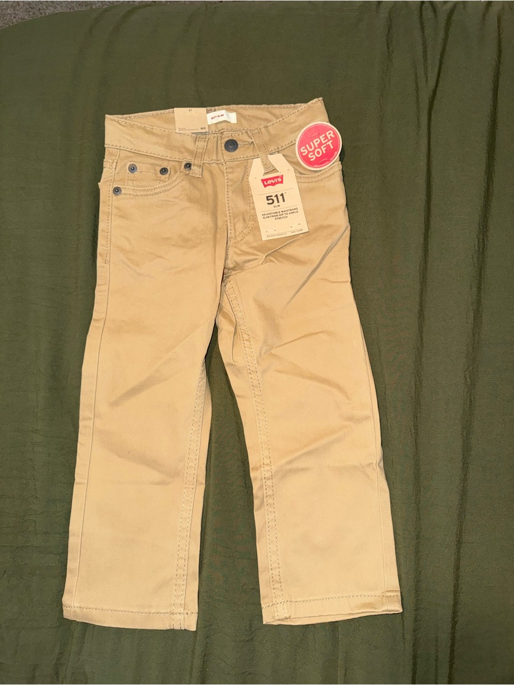 Boy’s Levi’s 511 Khaki Slim Fit Pants - Size 2T - Adjustable Waistband - NWT